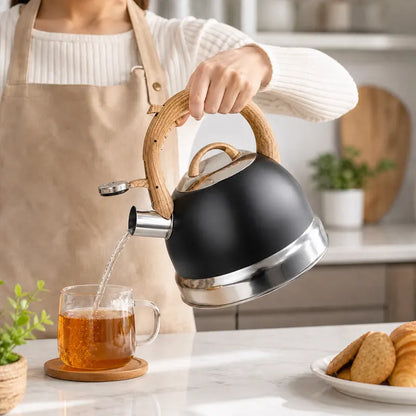 2.9L Whistling Kettle Stainless Steel Foldable Handle Camping Home Office Black - Image 3