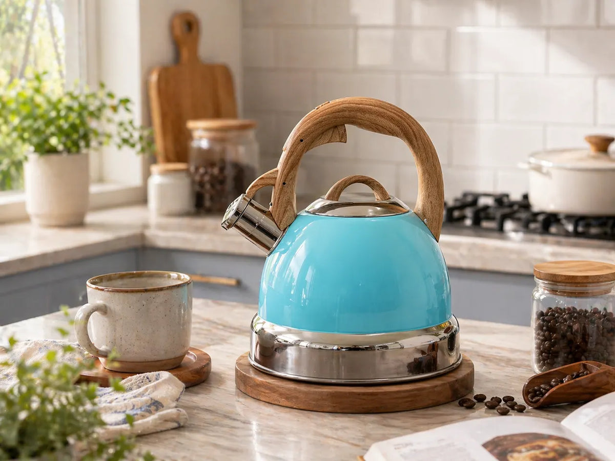2.9L Whistling Kettle Stainless Steel Foldable Handle Camping Home Office Blue - Image 3