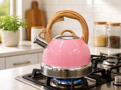 2.9L Whistling Kettle Stainless Steel Foldable Handle Camping Home Office Pink - Image 2