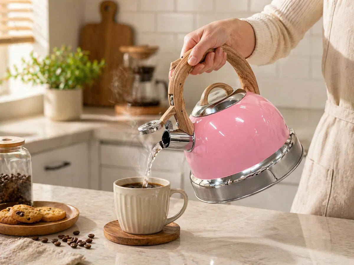 2.9L Whistling Kettle Stainless Steel Foldable Handle Camping Home Office Pink - Image 3