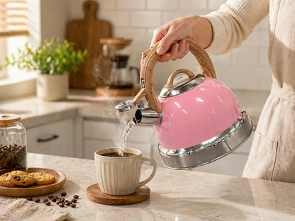 2.9L Whistling Kettle Stainless Steel Foldable Handle Camping Home Office Pink - Image 3