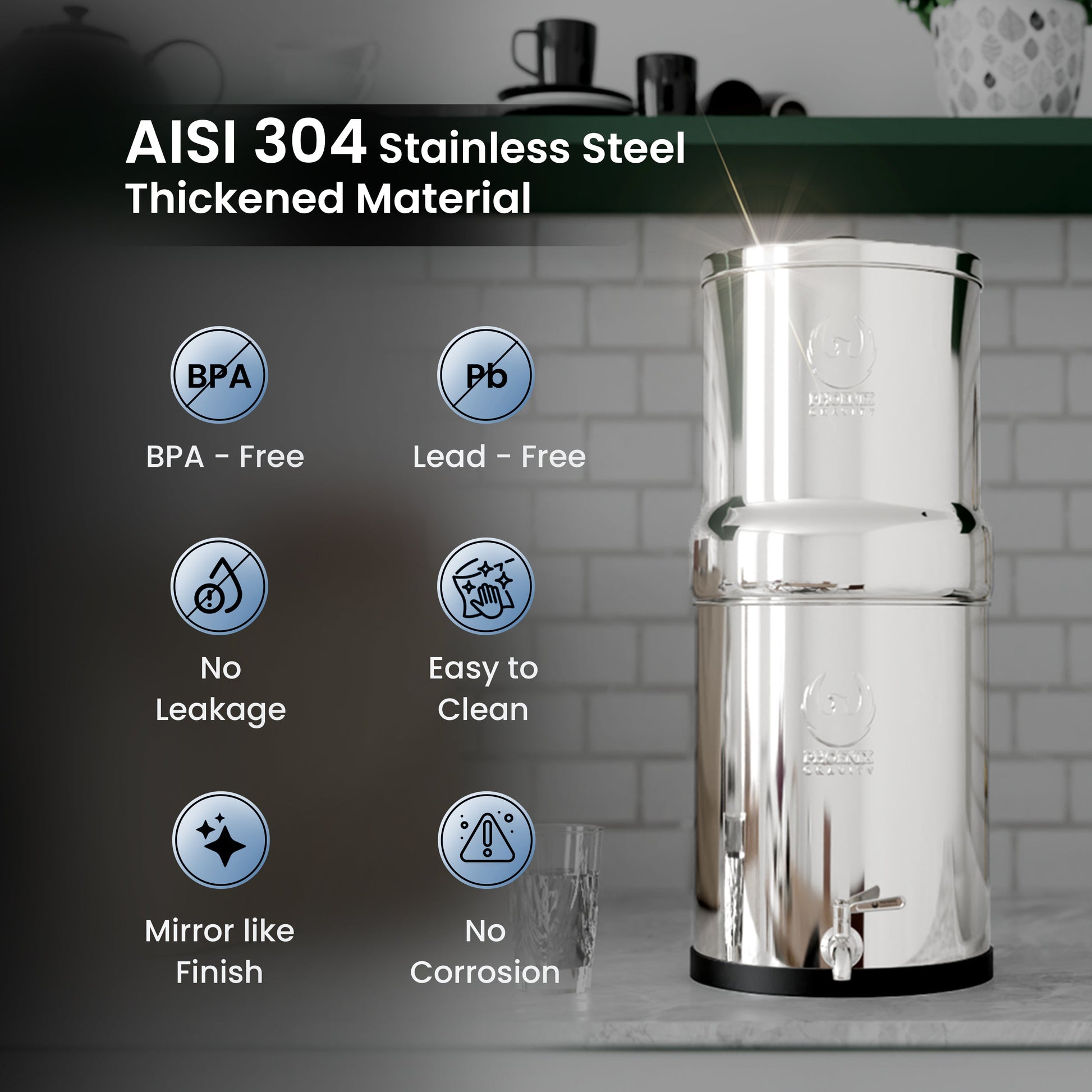 The Phoenix Gravity Water Filter Stainless Steel 304 -12L - Image 5