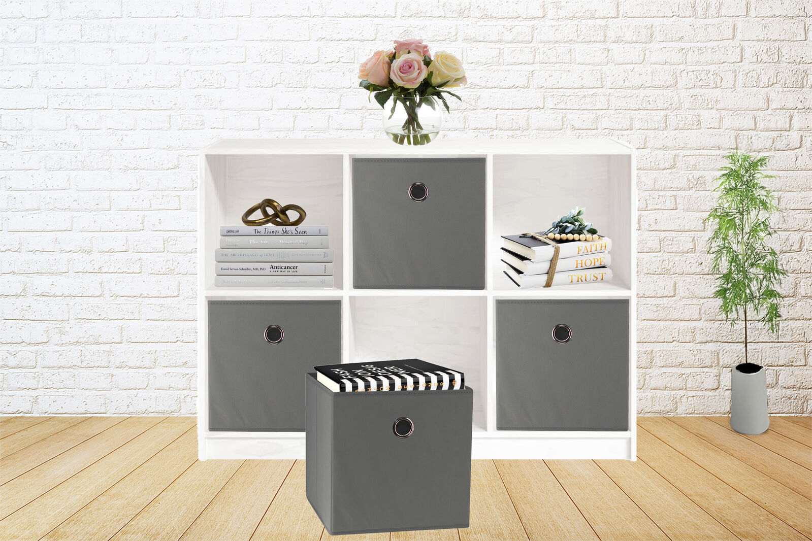 SORTI 27x28x27 CM Grey 8-Pack Foldable Storage Cubes - Fabric Bookcase Organizers for Toys and More - Image 3
