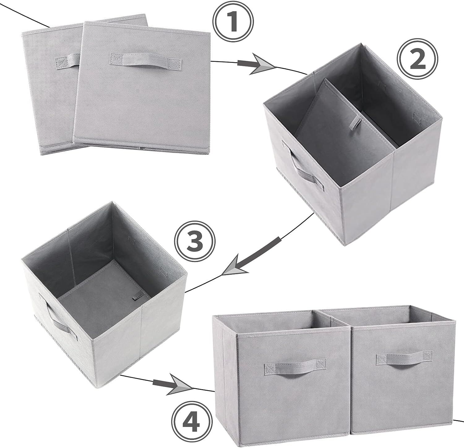 SORTI 27x28x27 CM Grey 8-Pack Foldable Storage Cubes - Fabric Bookcase Organizers for Toys and More - Image 5