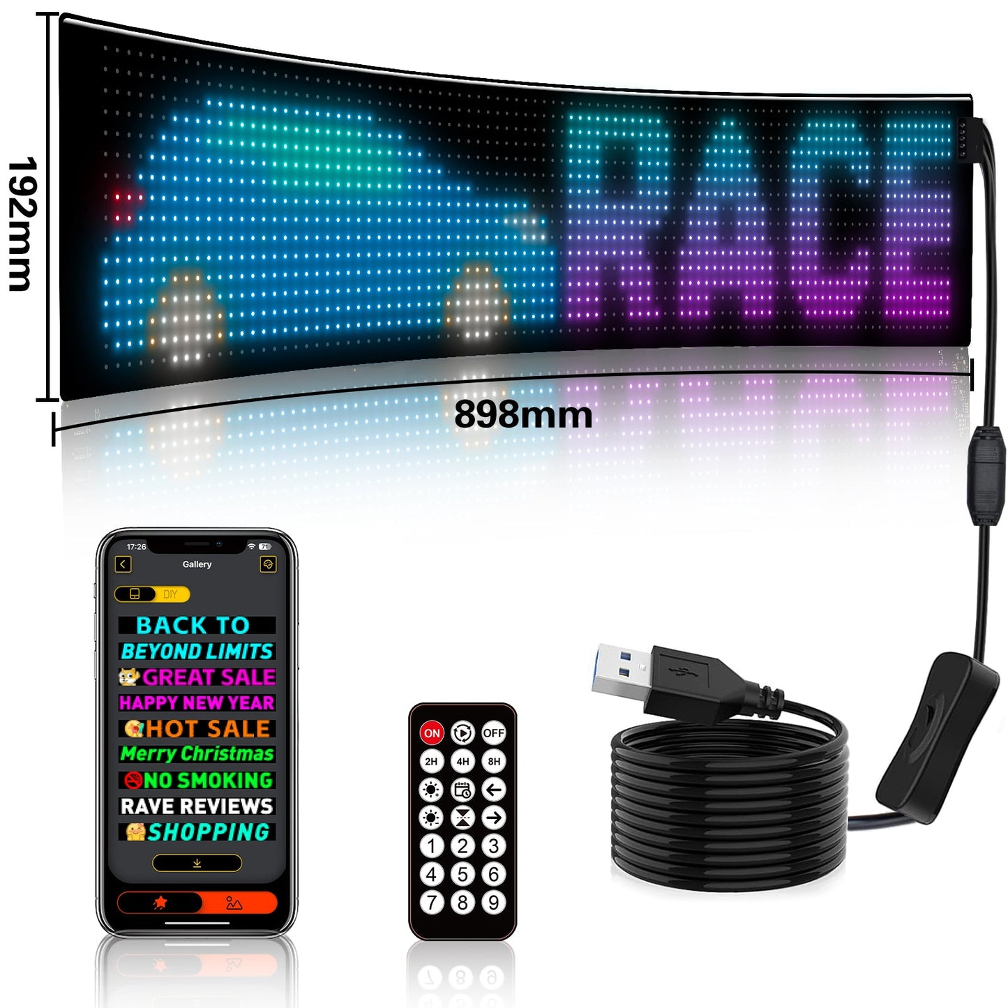 Programmable LED Matrix Panel Flexible Screen IP65 with APP Control 192*898mm - Image 2