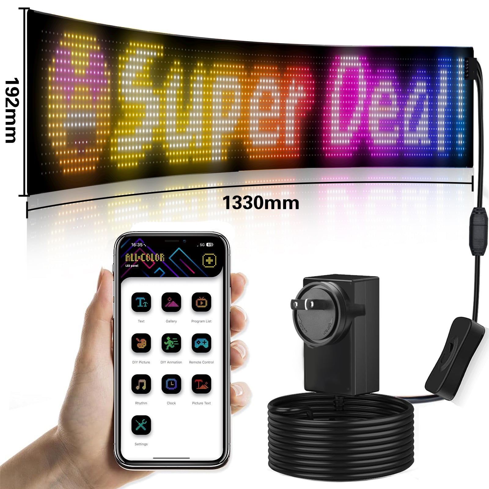 Programmable LED Matrix Panel Flexible Screen IP65 with APP Control 192*1330mm - Image 4