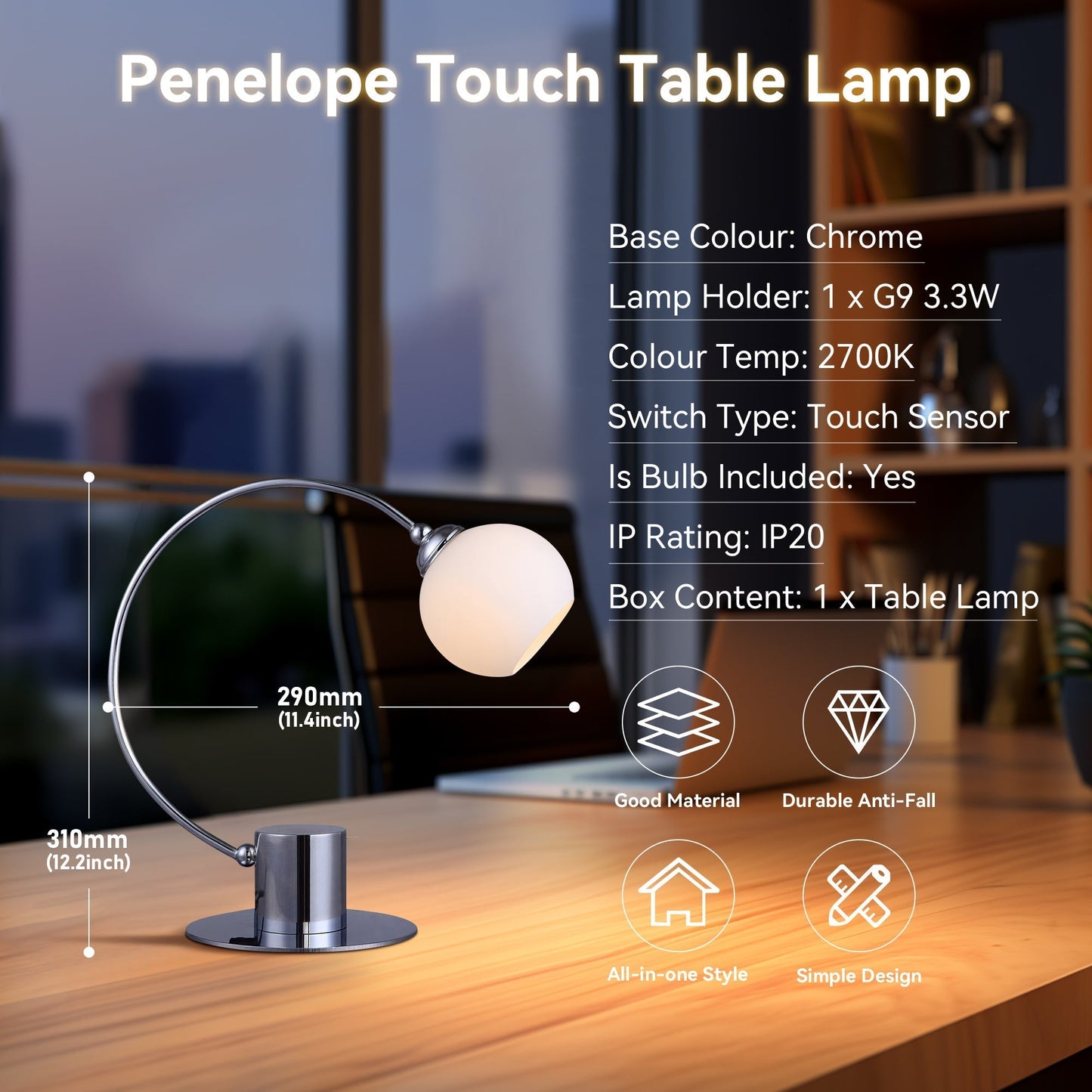 Penelope Touch Table Lamp - Chrome - Image 4