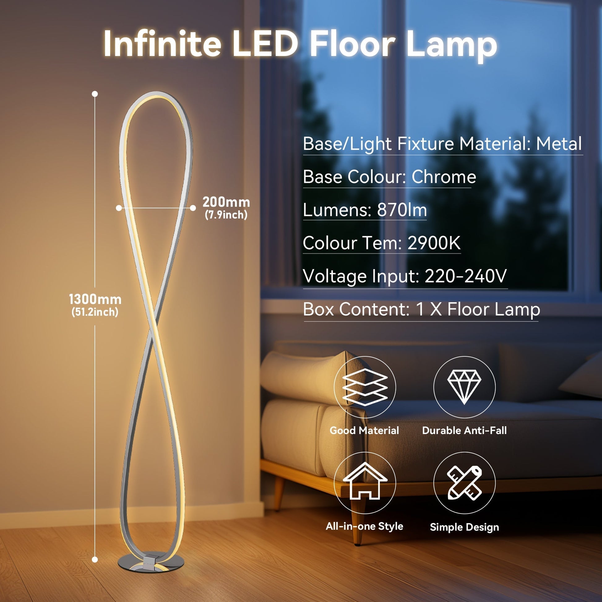 Infinite LED Floor Lamp - Chrome - Image 3