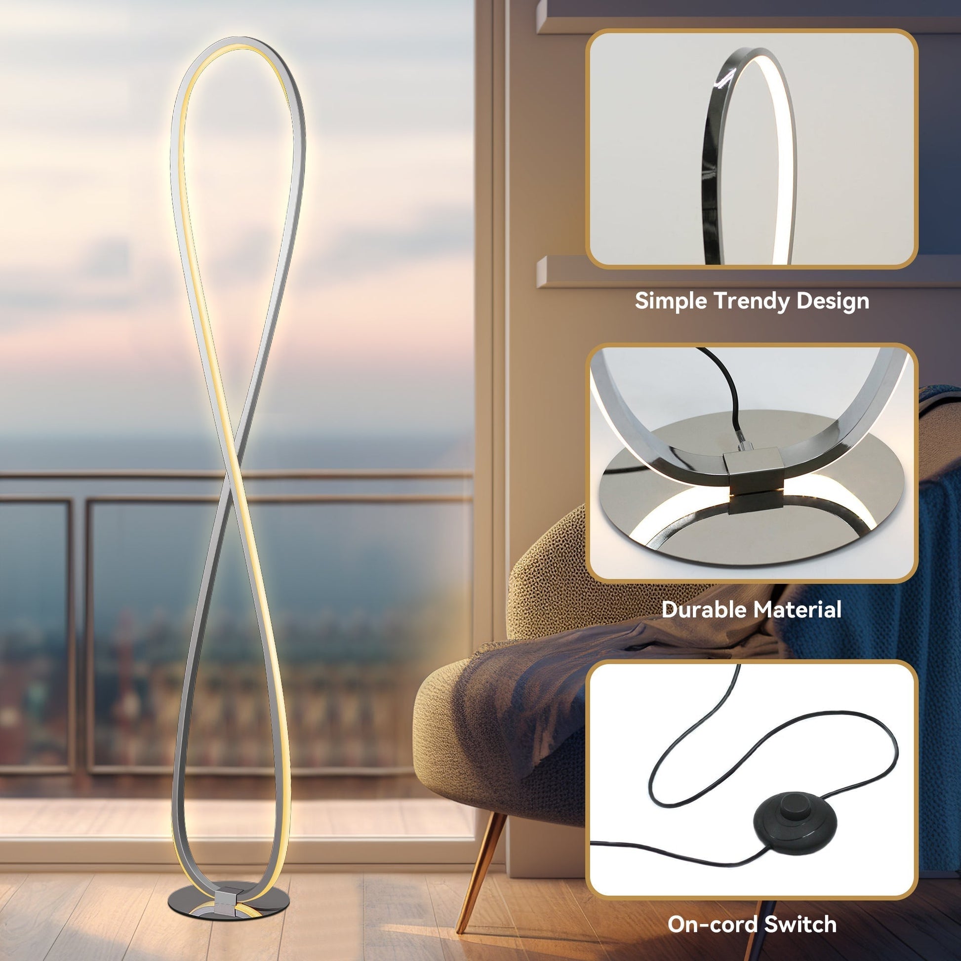 Infinite LED Floor Lamp - Chrome - Image 4