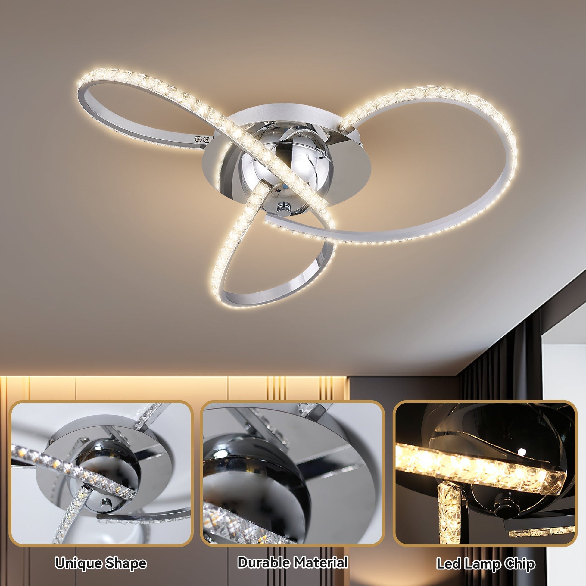 Irie Dimmable 3 Lights LED Ceiling Light - Chrome - Image 7