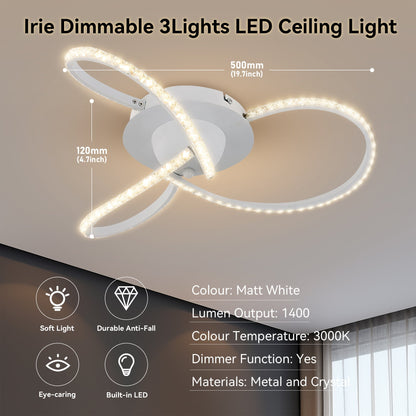 Irie Dimmable 3 Lights LED Ceiling Light - White - Image 6
