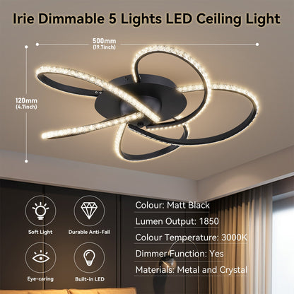 Irie Dimmable 5 Lights LED Ceiling Light - Black - Image 8