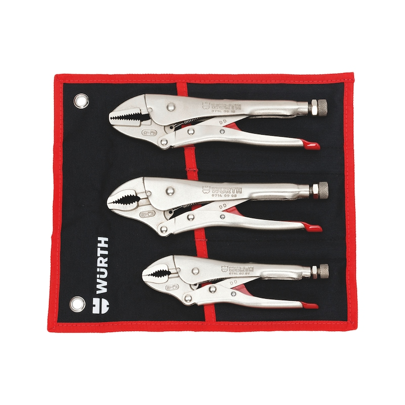 Wurth Locking Pliers Set 3 Piece Nickel Coated with Tool Roll Adjustable Clamp Wrench - Image 2