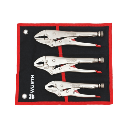 Wurth Locking Pliers Set 3 Piece Nickel Coated with Tool Roll Adjustable Clamp Wrench - Image 2