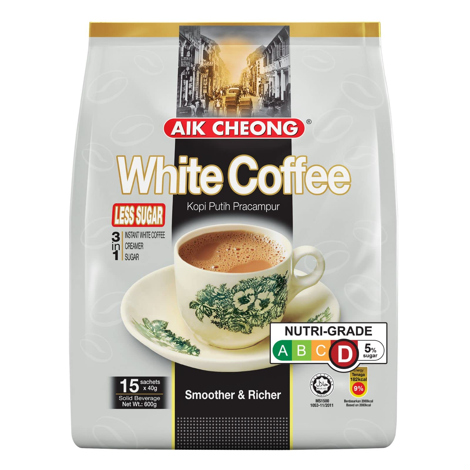 Aik Cheong White Instant Coffee 40g Sachets (Pack of 15) - Less Sugar (600g Total) - Image 2