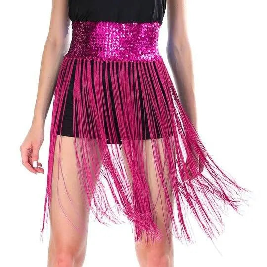Sequin Belt w/Fringe Skirt Belly Dance Dancer Costume Party - Hot Pink - Image 2