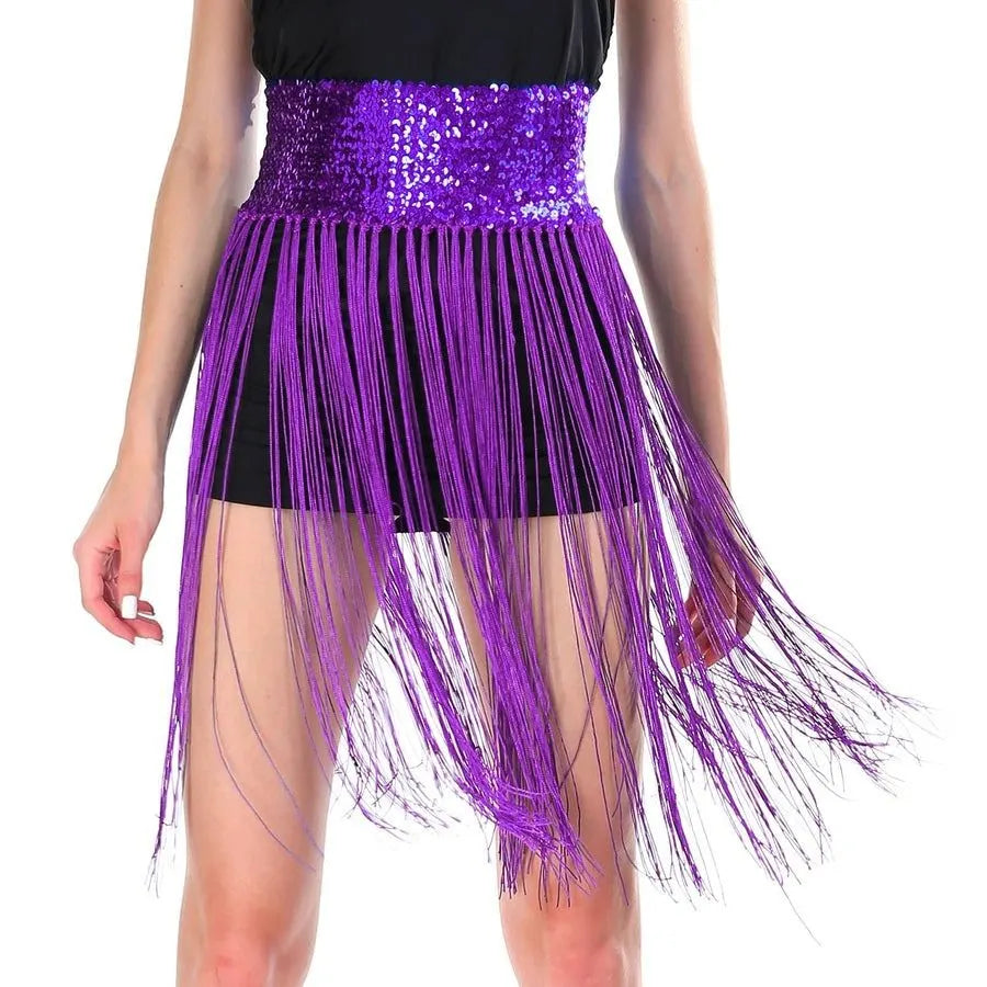 Sequin Belt w/ Fringe Skirt Belly Dance Dancer Costume Party Womens - Purple - Image 2