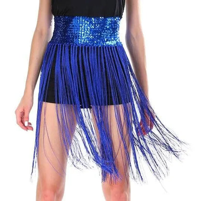 Sequin Belt w/Fringe Skirt Belly Dance Dancer Costume Party - Blue - Image 2