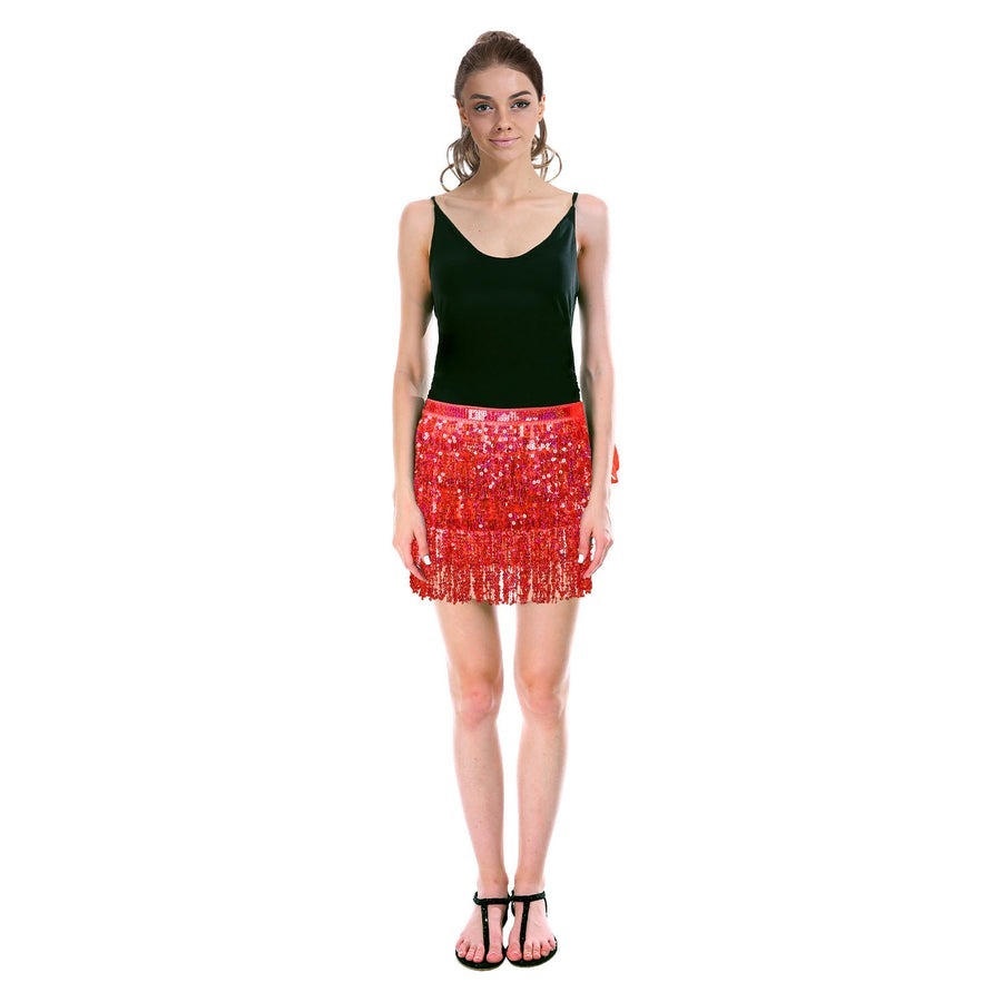 Adult Sequin Fringe Skirt w/ Adjustable Tie Costume Party in Red - Image 3