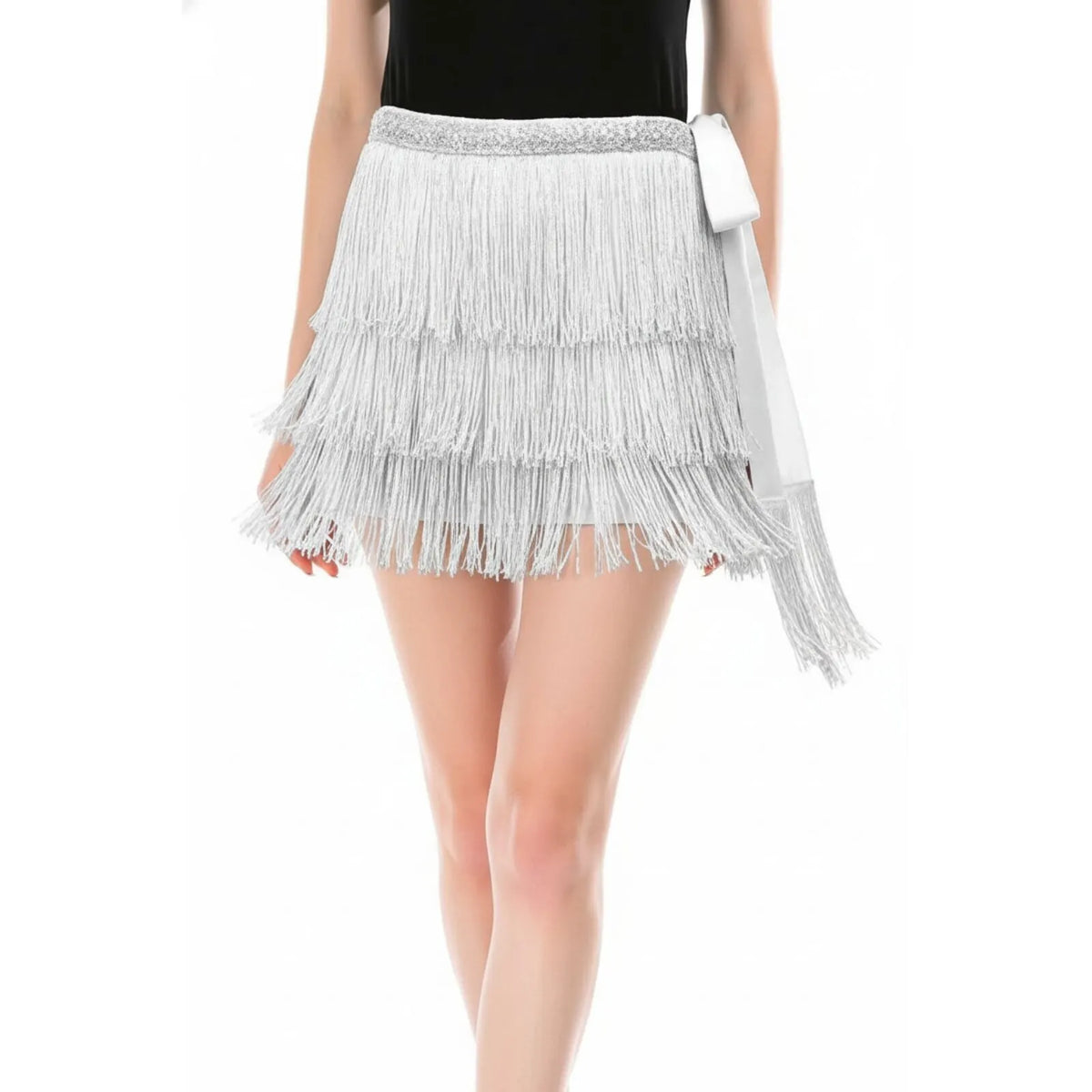 Adult Fringe Skirt Tassel Womens Dance Costume Party in Silver - Image 2