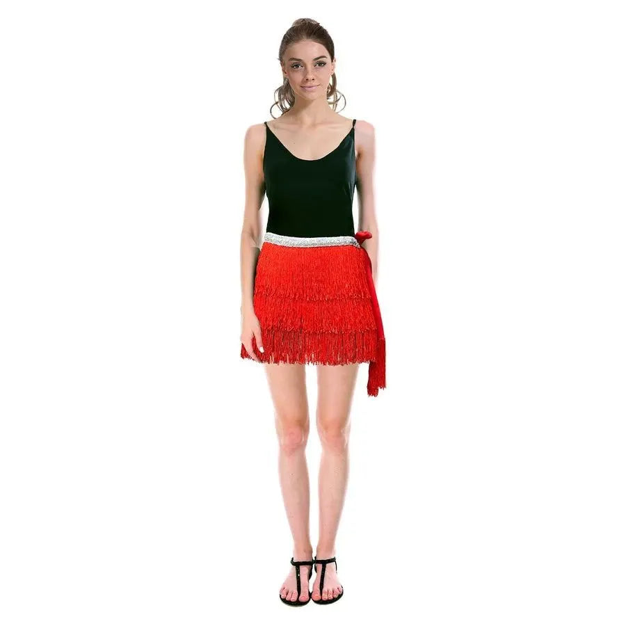 Adult Fringe Skirt Tassel Womens Dance Costume Party in Red - Image 3