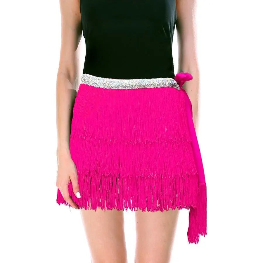 Adult Fringe Skirt Womens Dancing Costume Party Outfit in Hot Pink - Image 2