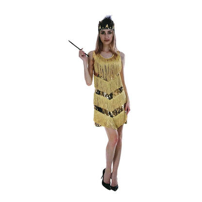 Charleston Sequin Flapper Fringe Costume Tassel Party Fancy Dress 20s 30s - Gold - Image 2