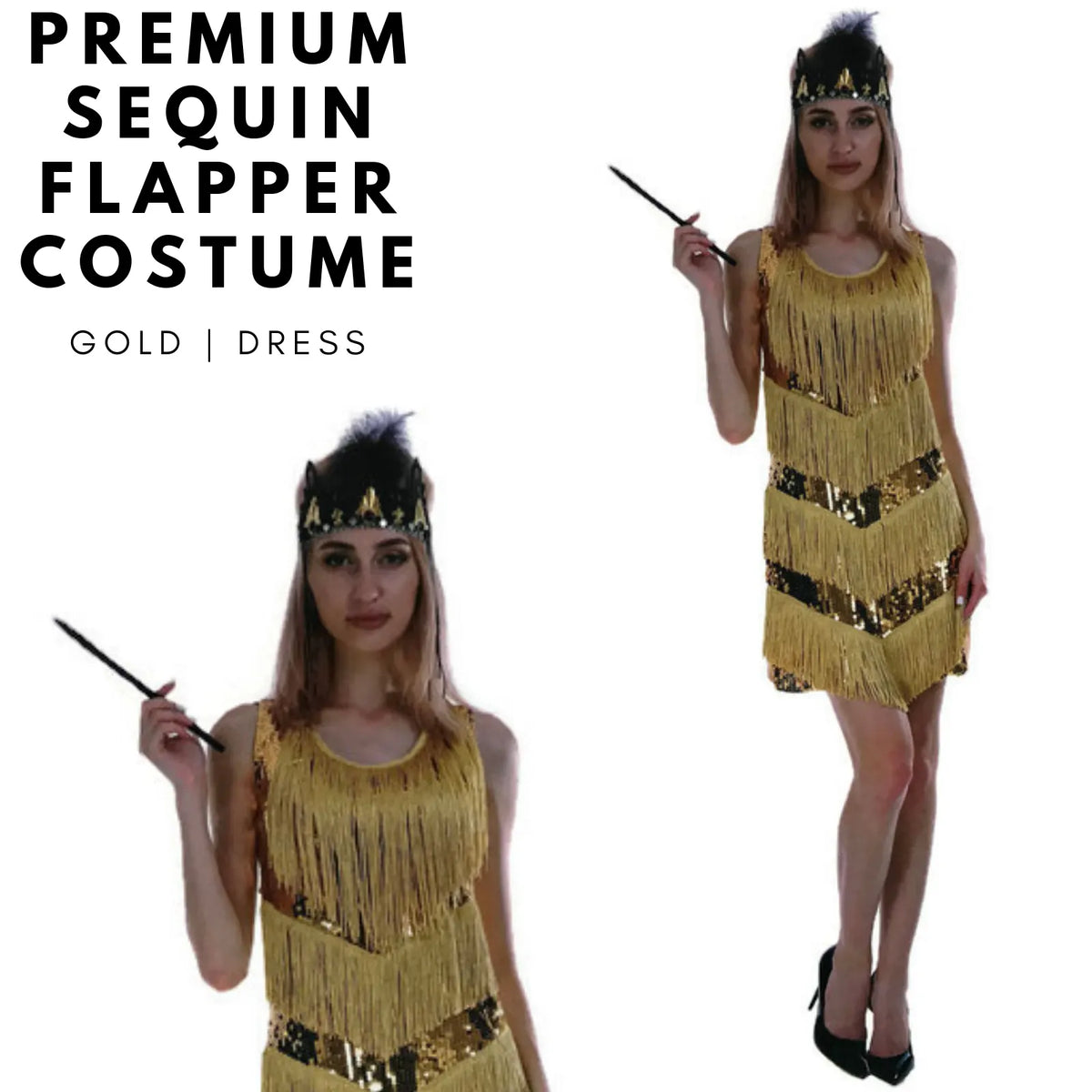 Charleston Sequin Flapper Fringe Costume Tassel Party Fancy Dress 20s 30s - Gold - Image 3