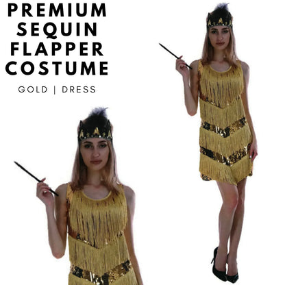 Charleston Sequin Flapper Fringe Costume Tassel Party Fancy Dress 20s 30s - Gold - Image 3