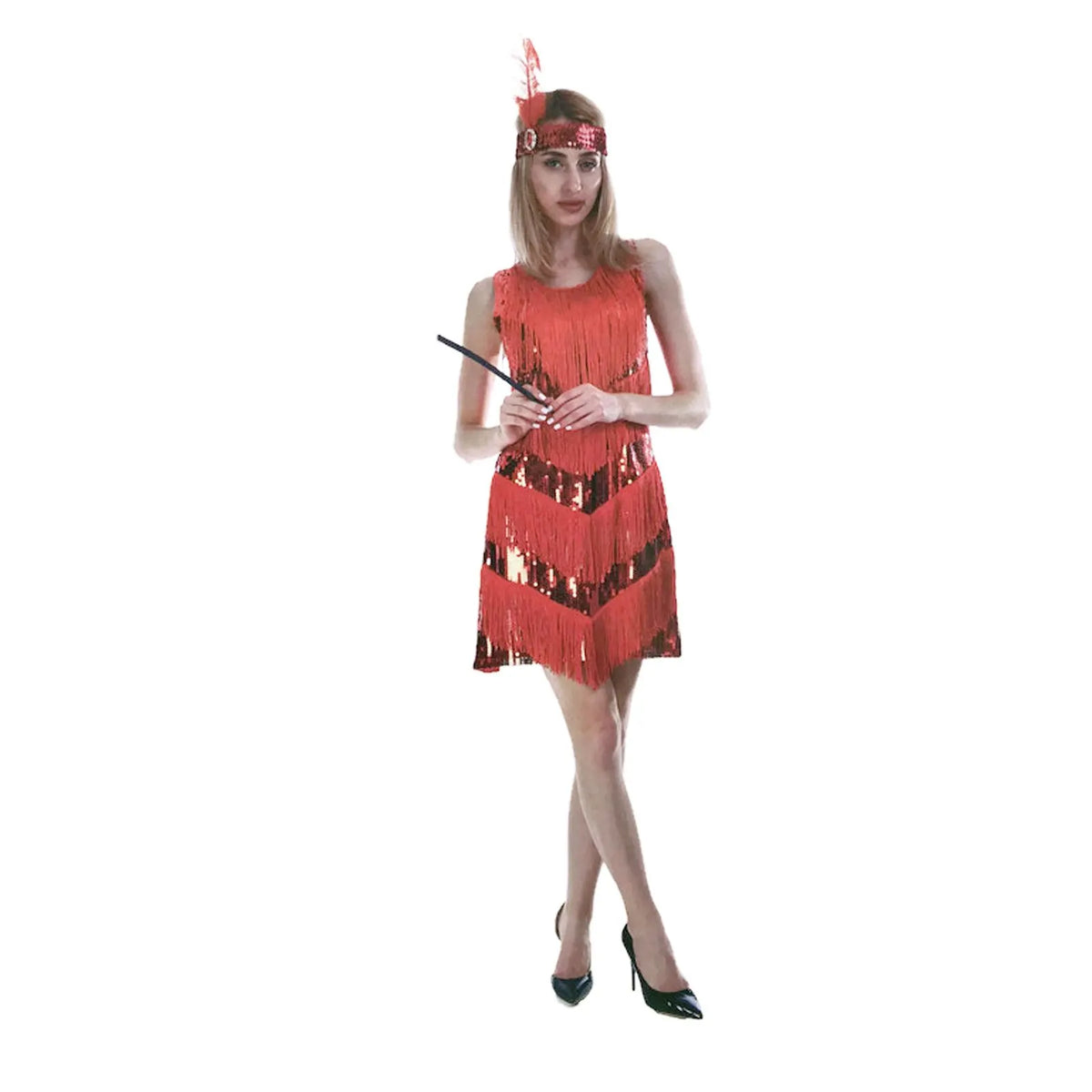 Charleston Sequin Flapper Fringe Costume Tassel Party Fancy Dress 20s 30s - Red - Image 2