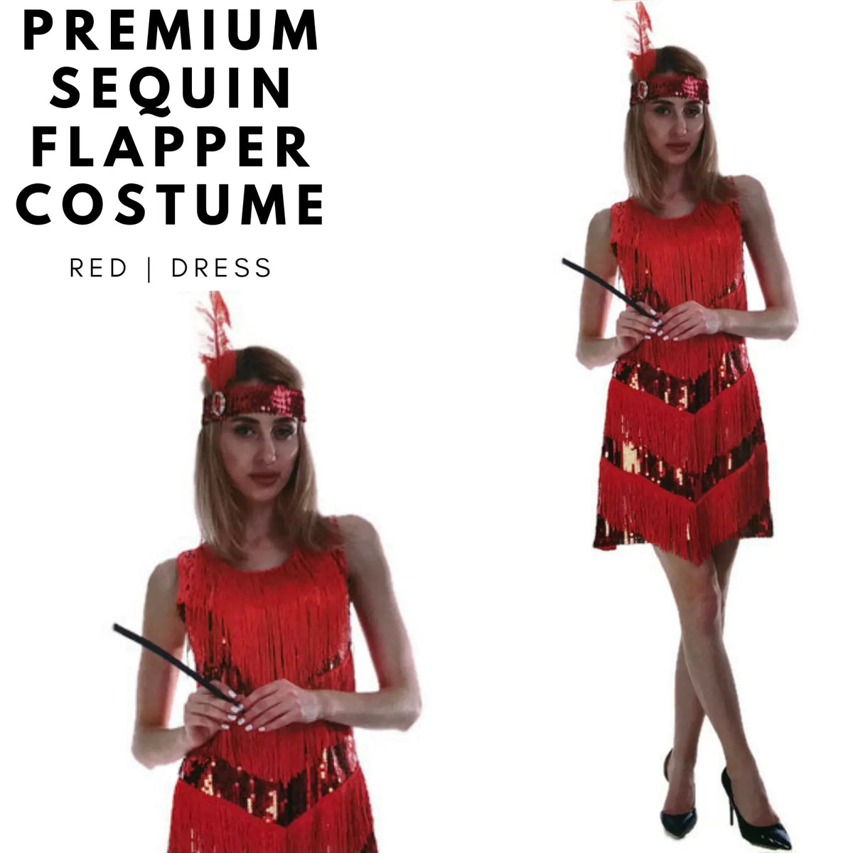 Charleston Sequin Flapper Fringe Costume Tassel Party Fancy Dress 20s 30s - Red - Image 3