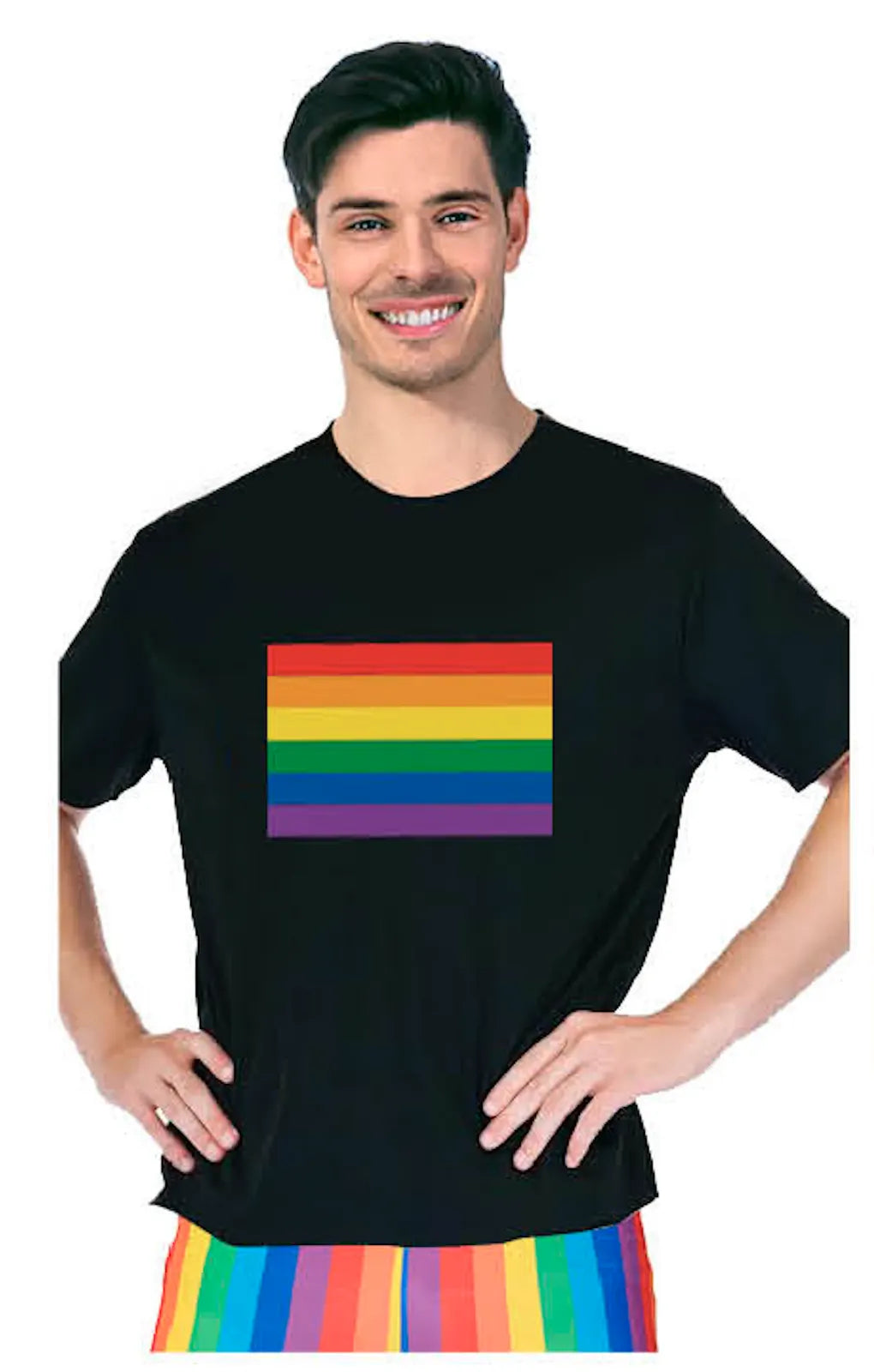 Adult Rainbow Flag T Shirt Top Tee Gay Pride LGBTQ - Black - One Size - Image 2