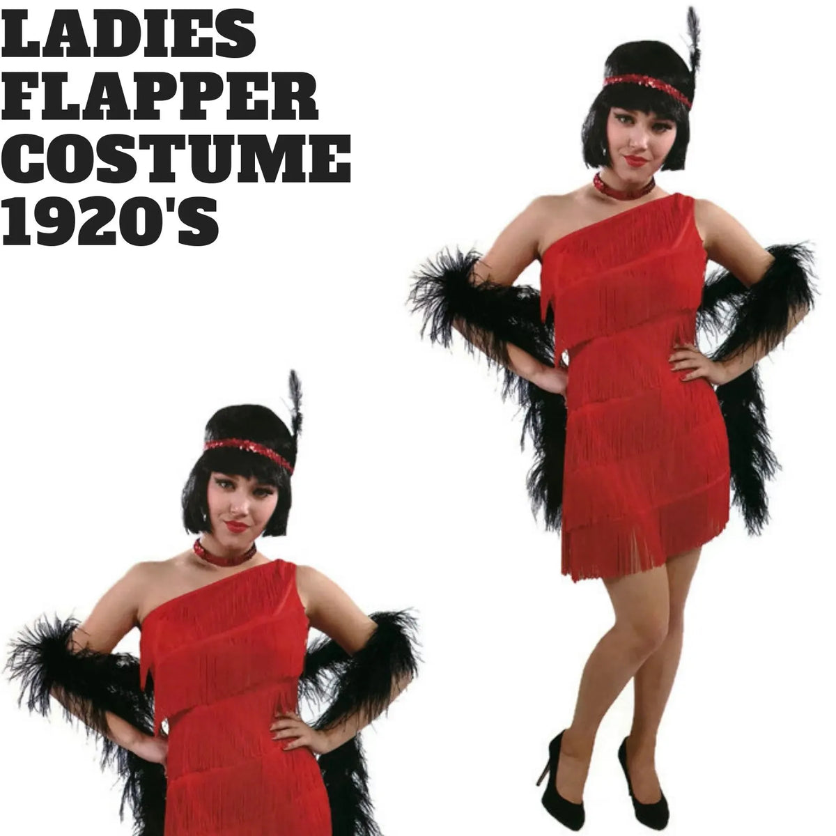 Ladies Flapper Costume Charleston Gatsby Chicago Fancy Dress Party 1920s 20s - Red - Image 2