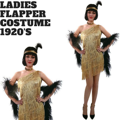 Ladies Flapper Costume Charleston Gatsby Chicago Fancy Dress Party 1920s 20s - Gold - Image 2