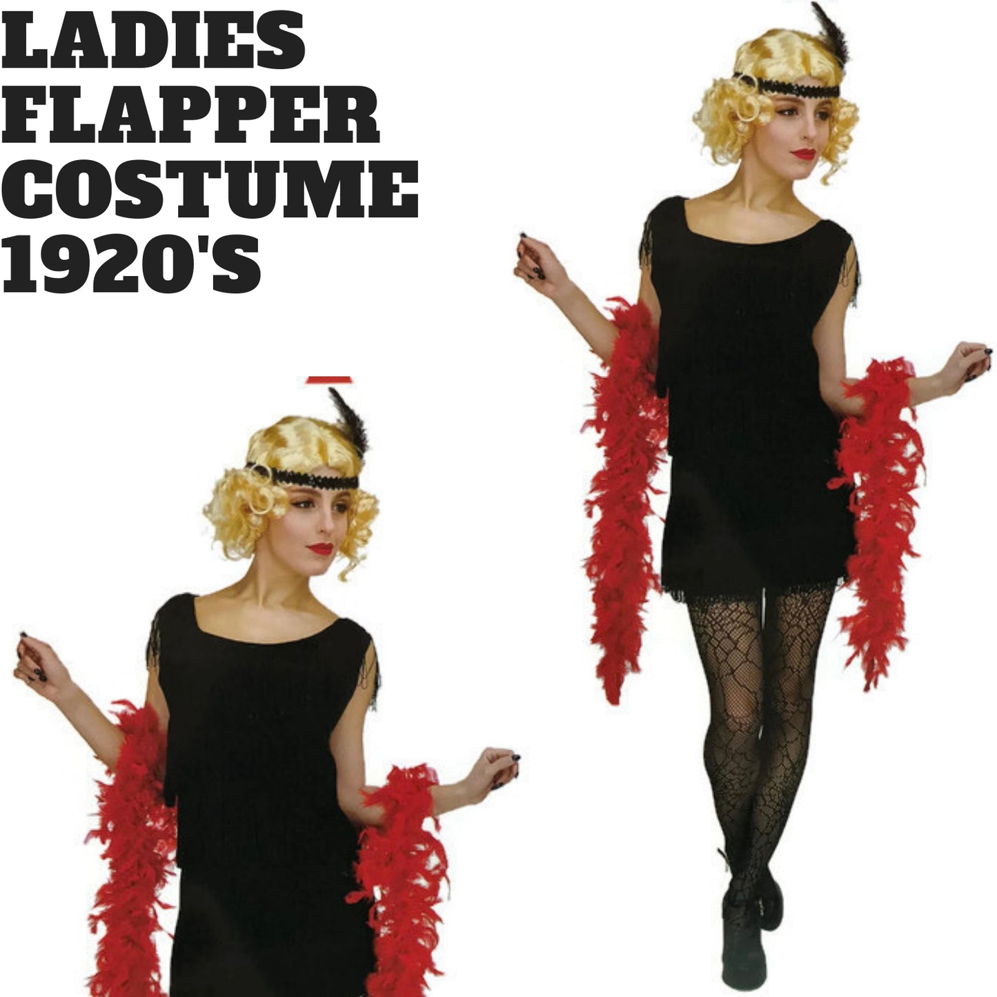 Ladies Flapper Costume Charleston Gatsby Chicago Fancy Dress Party 1920s 20s - Black - Image 2