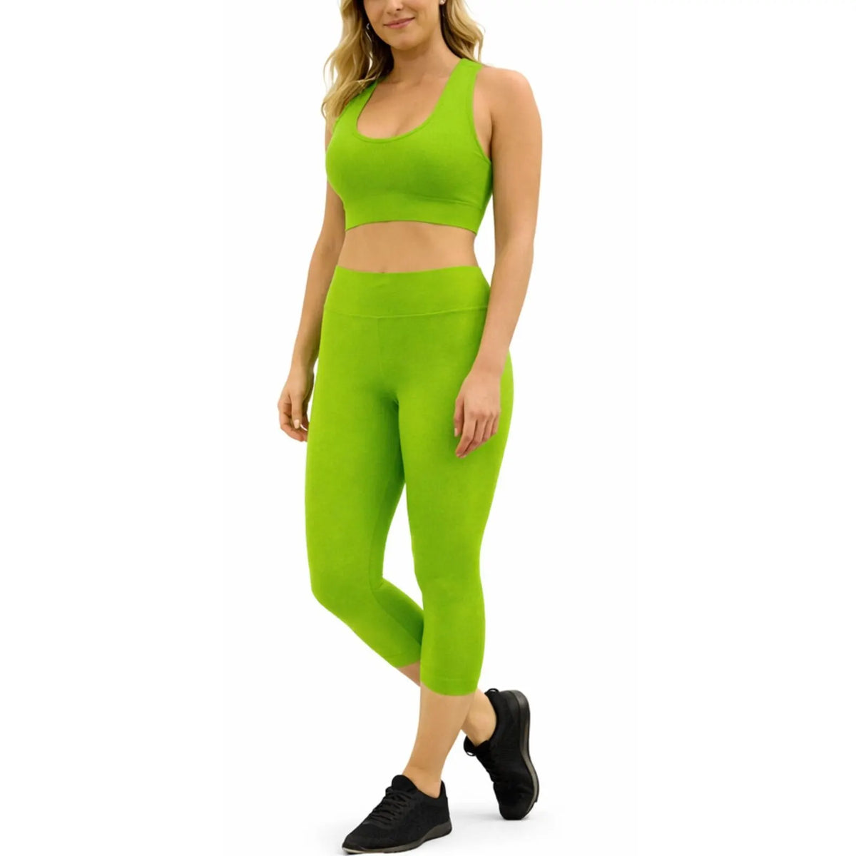 Womens Crop Top Leggings Set Stretch Gym Yoga Party Outfit - Light Green - Image 2