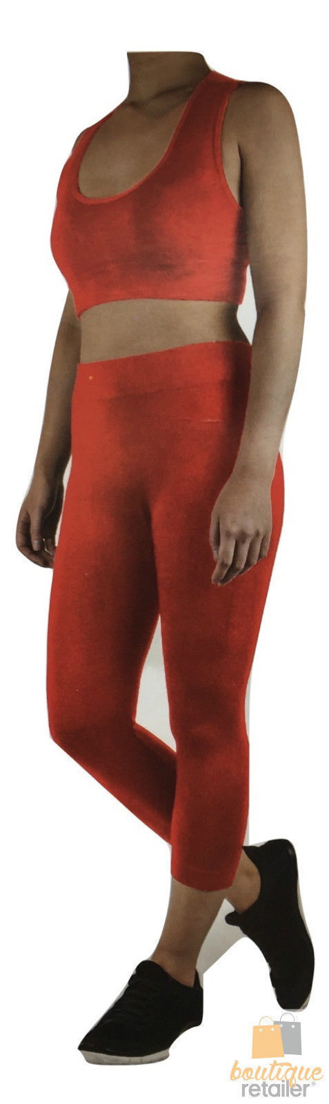 Womens CROP TOP Tank + LEGGING Pants SET Jogger Sport Party Tracksuit Gym Yoga - Red - Image 2