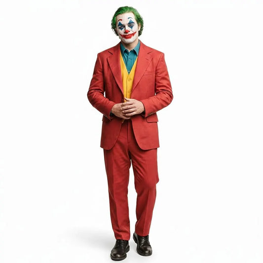 Adult Mens Halloween Maroon Clown Costume Joker Creepy Evil Jester