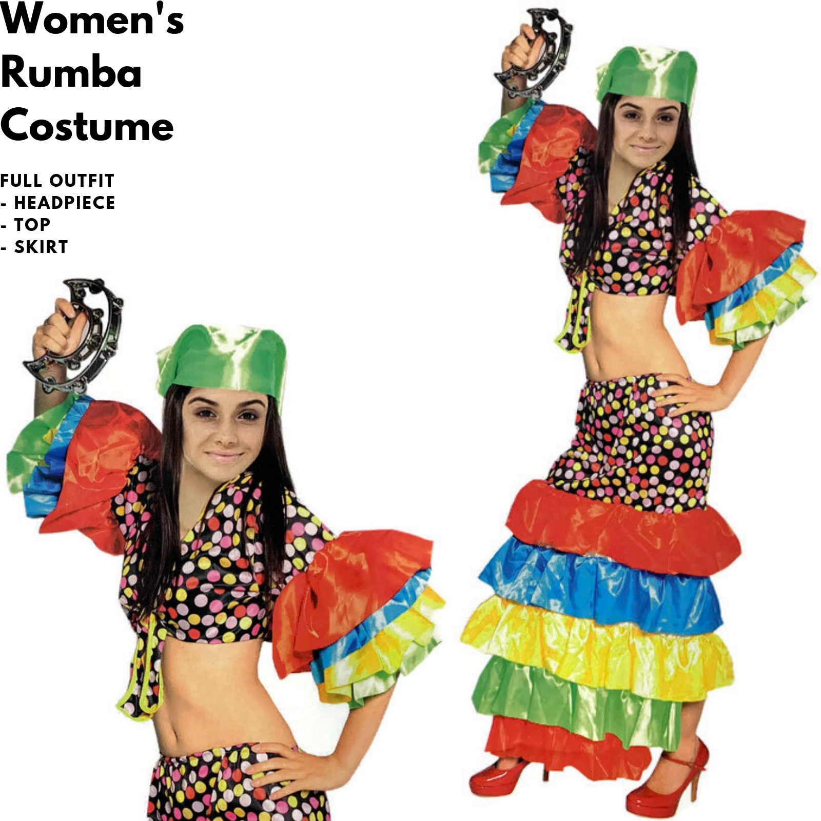 Womens FLAMENCO DANCER COSTUME Spanish Fancy Dress RUMBA Rio Carnival - Image 2