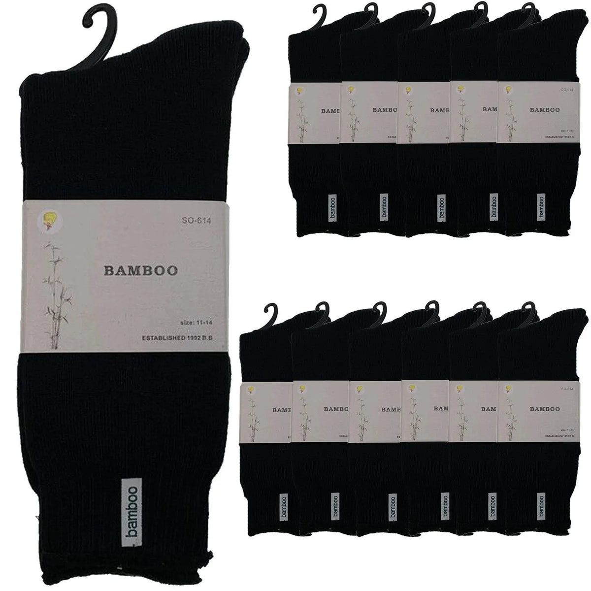 12 Pairs PREMIUM BAMBOO SOCKS Mens Heavy Duty Thick Work Socks BULK Cushion - Black - Image 2