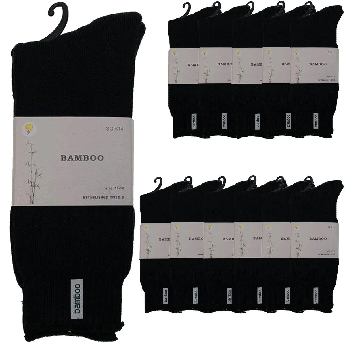 12 Pairs PREMIUM BAMBOO SOCKS Mens Heavy Duty Thick Work Socks BULK Cushion - Black - Image 5