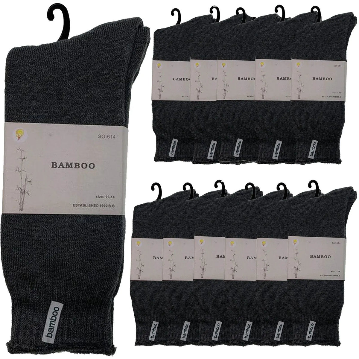 12 Pairs PREMIUM BAMBOO SOCKS Mens Heavy Duty Thick Work Socks BULK Cushion - Charcoal Grey - Image 2