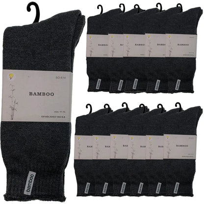 12 Pairs PREMIUM BAMBOO SOCKS Mens Heavy Duty Thick Work Socks BULK Cushion - Charcoal Grey - Image 2