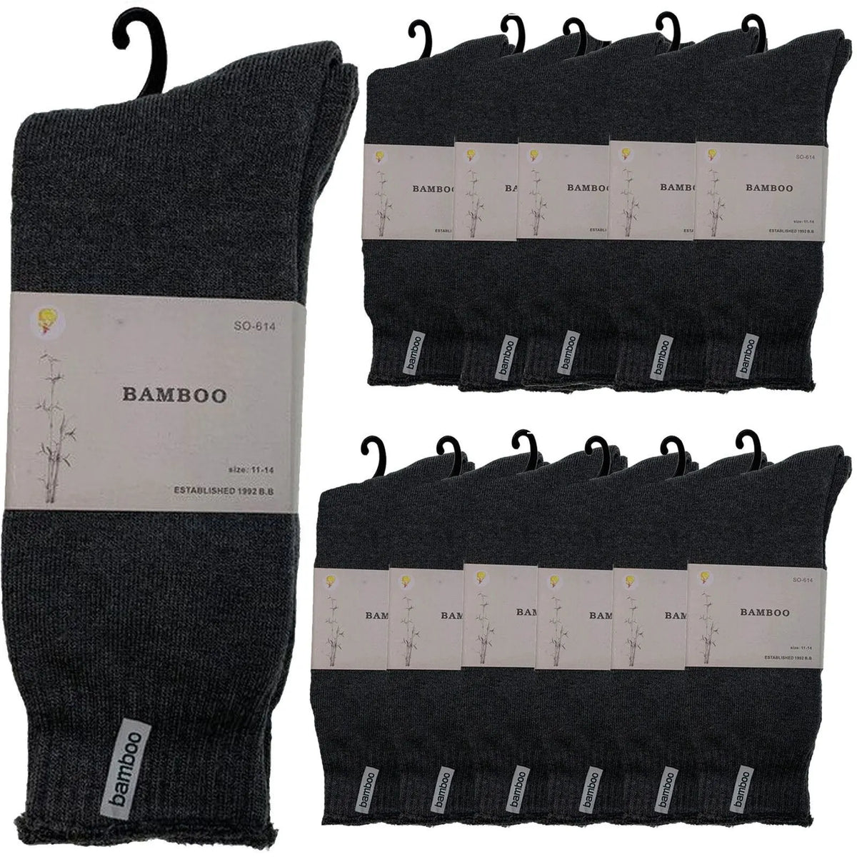 12 Pairs PREMIUM BAMBOO SOCKS Mens Heavy Duty Thick Work Socks BULK Cushion - Charcoal Grey - Image 5