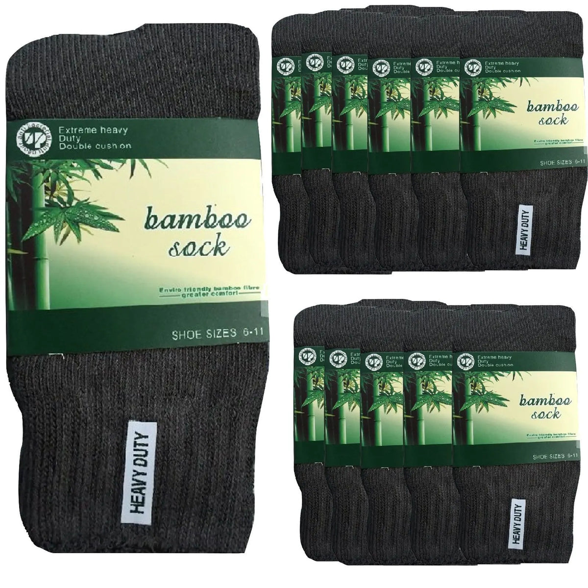 12 Pairs BAMBOO SOCKS Mens Heavy Duty Premium Thick Work Socks Cushion BULK - Charcoal Grey - Image 3