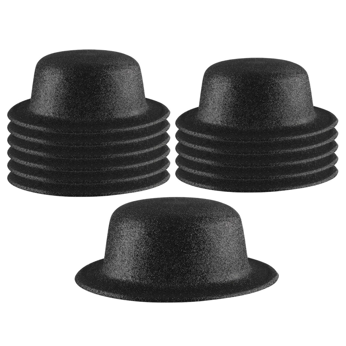 12x GLITTER BOWLER HAT Fancy Party Plastic Costume Cap Fun Dress Up Sparkle BULK - Black - Image 2