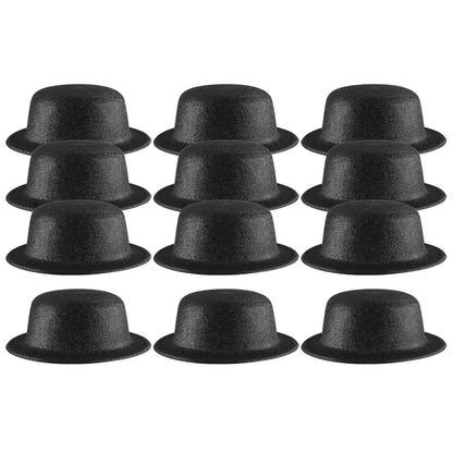 12x GLITTER BOWLER HAT Fancy Party Plastic Costume Cap Fun Dress Up Sparkle BULK - Black - Image 3