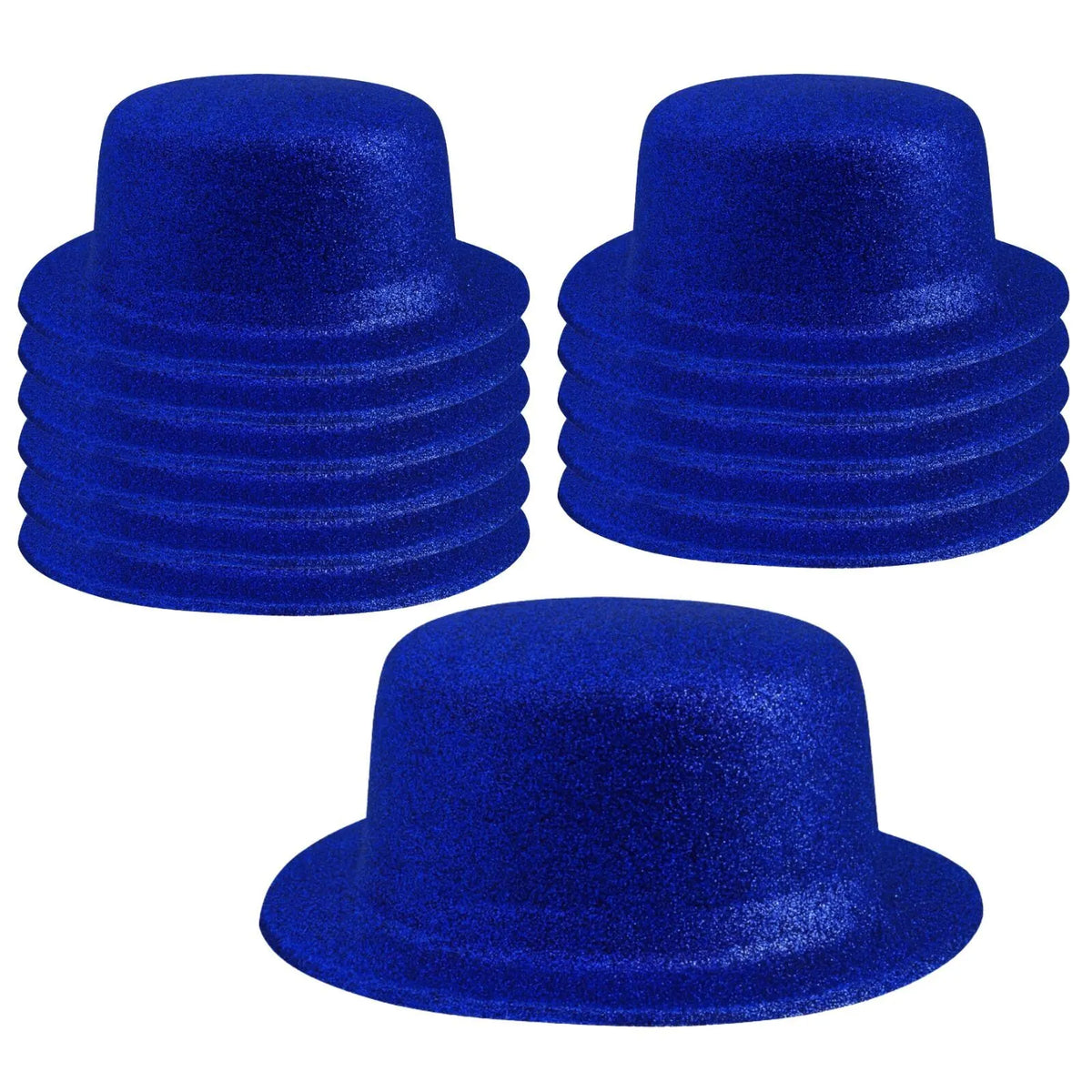 12x GLITTER BOWLER HAT Fancy Party Plastic Costume Cap Fun Dress Up Sparkle BULK - Blue - Image 2