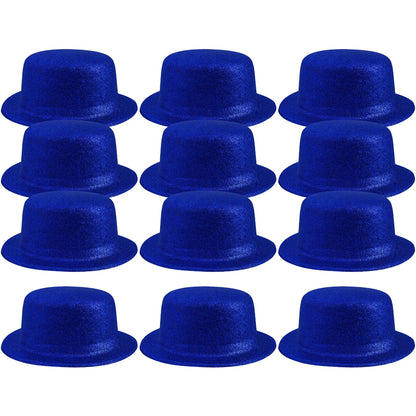 12x GLITTER BOWLER HAT Fancy Party Plastic Costume Cap Fun Dress Up Sparkle BULK - Blue - Image 3