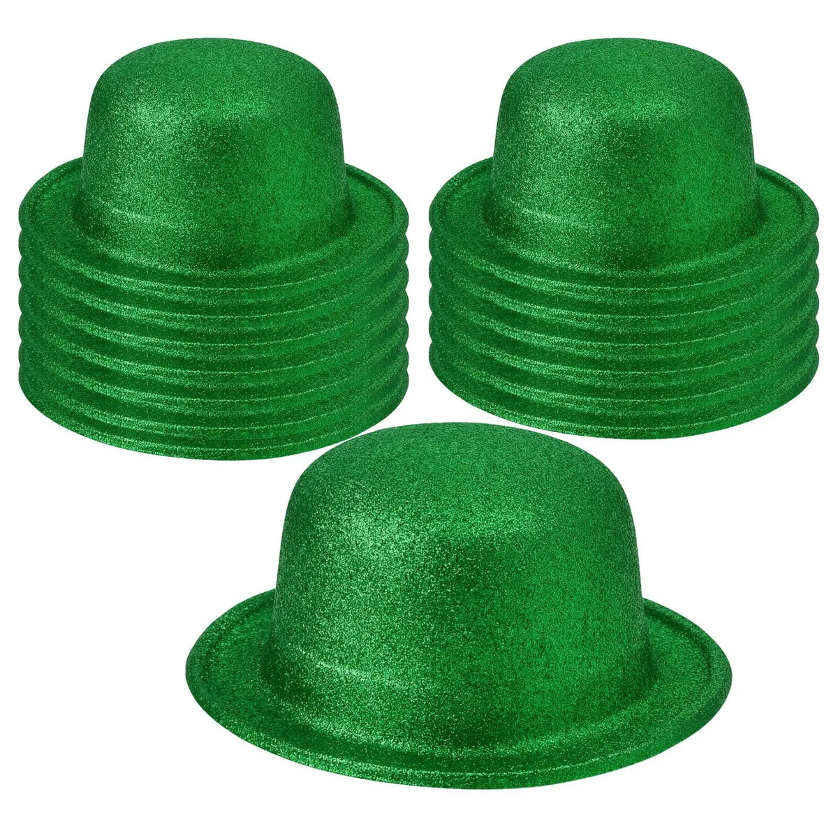 12x GLITTER BOWLER HAT Fancy Party Plastic Costume Cap Fun Dress Up Sparkle BULK - Green - Image 2